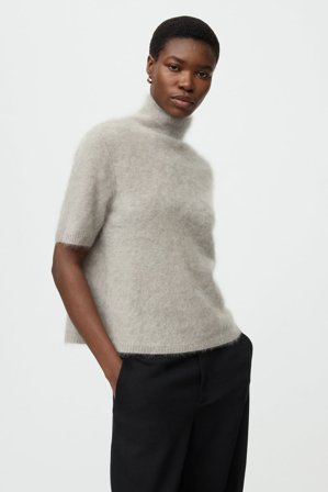 Soft Goat - Brushed short sleeve turtleneck - Women cashmere sweater - XL - Greige