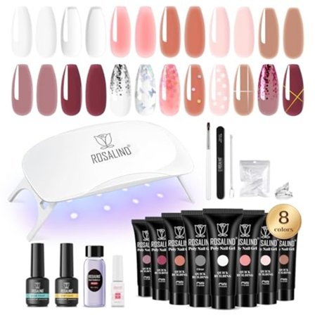 Poly Nail Gel Set med UV/LED-lampa, 8 färger Poly Nail Extension Gel Poly Nail Extension Gel