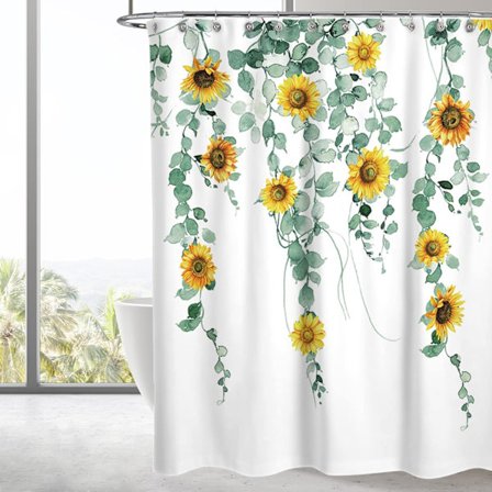 Solsikke vandtætte og skimmelresistente bruseforhæng med vægtet søm, grønt vaskbart polyester bruseforhæng med kroge, 183x183