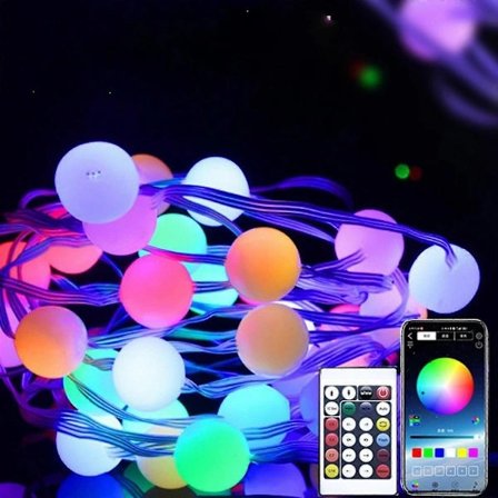 Lyslenke 500 cm 50 LED Vanntett USB-drevet Flerfarget Lyslenke, App-fjernkontroll Flere moduser Innendørs og Utendørs Juletre