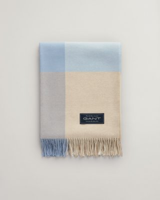 GANT - Rutete pledd i ekstra fin merinoull 130x180cm fresh blue