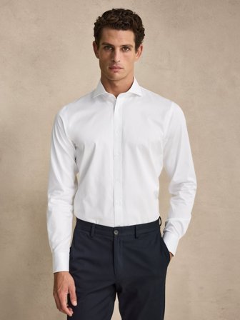 John Henric Men's Weißes Stretch-Hemd Slim Fit Size 40