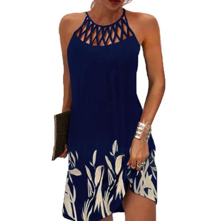 Sexig Klänning Dam Strand Mini Sommar Ärmlös Hollow Elegant Bo