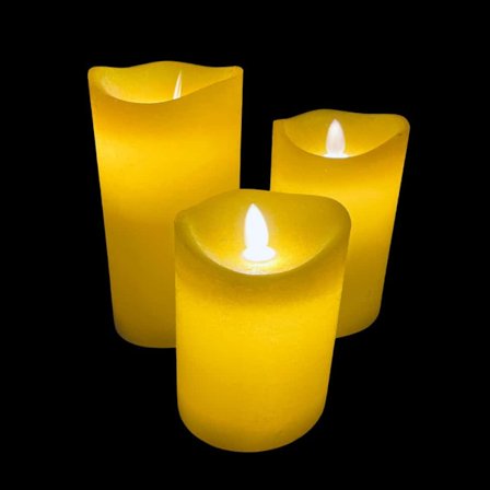 LED blokklys - rustikk - 3 stk. - 10/12,5/15 cm - med 3D-flamme - (flere farger)