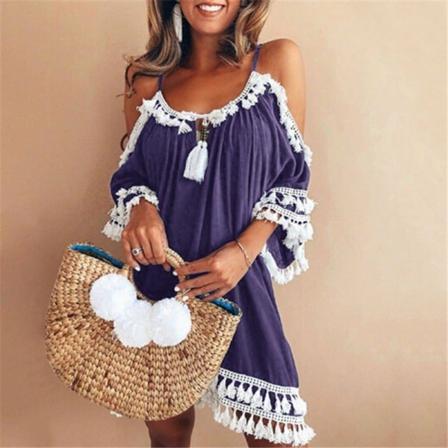 Sexig Dam Kall Off Shoulder Tofs Miniklänning Dam Lös Pa