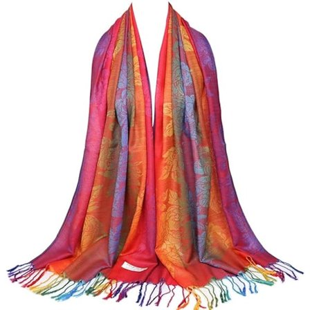 Färgglada blommor Jacquard bomulls pashmina Kvinna Wrap Sjal fransar Scarves, Röd