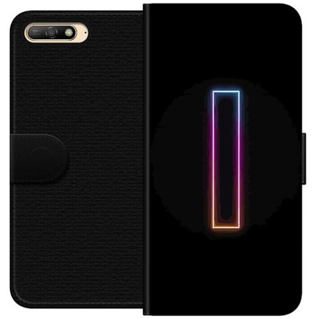 Kompatibel Tegnebogsetui til Huawei Huawei Y6 (2018) Minimalistisk neonbogstav I i regnbuefarver mod mørk baggrund