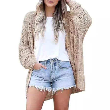 Heklet cardigan, kimono, bohemsk, lange ermer, lett, myk, oversized Brun XXL