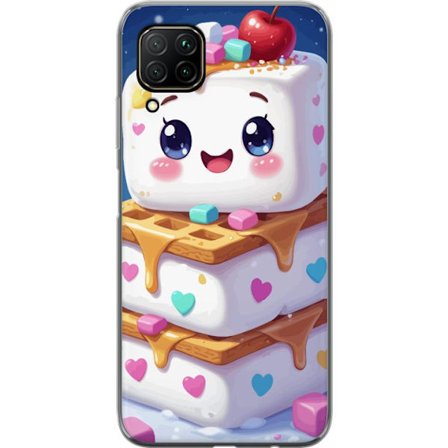 Kompatibelt Gjennomsiktig deksel til Huawei P40 lite Søt marshmallowfigur med hjerter, vafler, sirup og fargerike biter skaper et lekent dessertmotiv