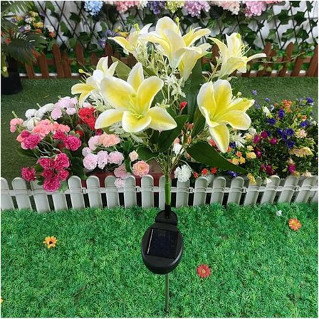 Solcelle Hagelys Utendørs, Realistisk Liljeblomstdekor med 7 Blomstrende Hoder - Vanntette LED Landskapslys for Plen, Gangvei,
