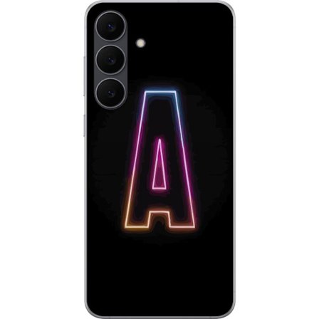 Kompatibelt Mobildeksel til Samsung Galaxy S25 FE Minimalistisk neonbokstav A i regnbuefarget lys mot svart bakgrunn i moderne typografisk stil