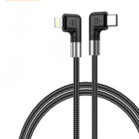 Lightning till USB-C kabel med vinklade kontakter, 5A, 30W, 2m