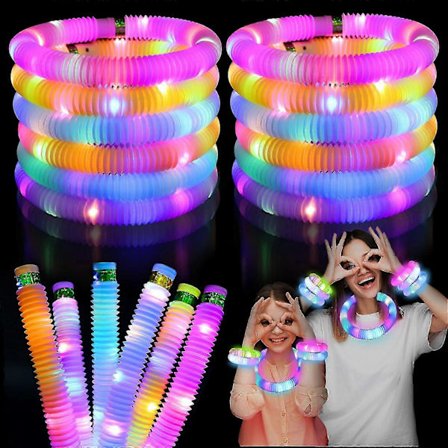 2025 Lysande Glow Sticks Fidget Pop Tubes, 24-pack Självlysande Festartiklar Sensoriska Leksaker för Småbarn
