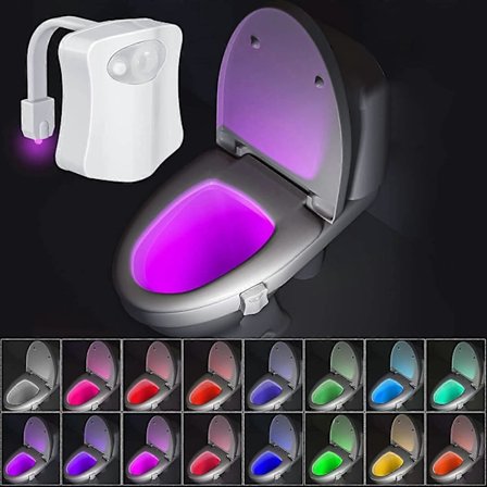 16 Farvers Natlampe - Toilet Natlampe, Automatisk Bevægelsessensor Lys kompatibel med Badeværelse Toilet, Glow Bowl Natlampe Passer kompatibel med