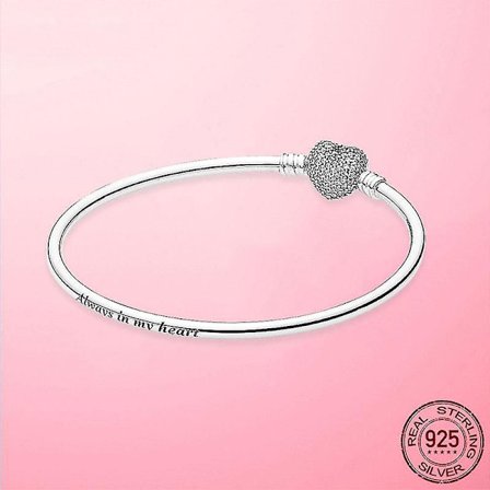 925 Sterling Silver Heart Snake Chain Armband