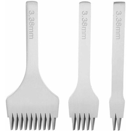 3PCS DIY Lærsett Verktøy Hullslag Lær Håndverk Klo Stempel Prong Verktøy Hvit Stål Håndverk Snøring Sy Meisel Sett Prong 3.38mm for Lær Håndverk(