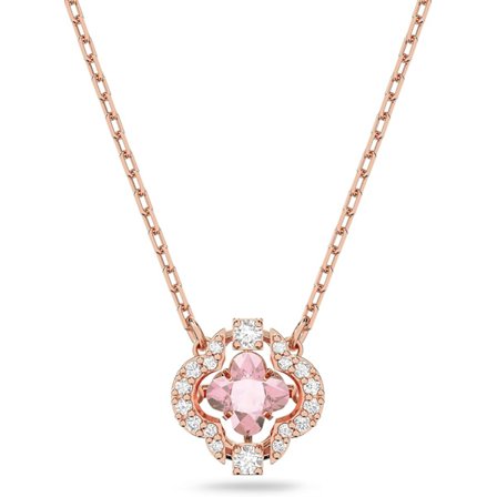 SWAROVSKI Dame Clover Vedhæng Halskæde med Rosa og Hvide Krystaller på en Rosaguld Tonet Kæde