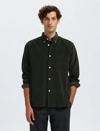Selected Slmregcole Danni Cord Bd Ls Shirt Noos - Khaki green - M