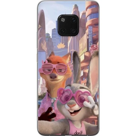 Kompatibel Mobilcover til Huawei Huawei Mate 20 Pro Animalske figurer i solrig bymiljø med rosa solbriller og en positiv besked i en farverig feel-go