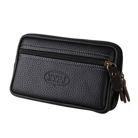 Herre Midtetaske Fanny Pack Mobiltelefon PU Læder Pung Bæltetaske Sort