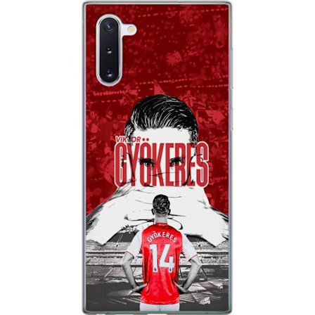 Yhteensopiva Puhelinkuori Samsung Galaxy Note10 Punainen dramaattinen kollaasikuva, jossa esiintyy Viktor Gyökeresin muotokuva ja pelaajia takaapäin a