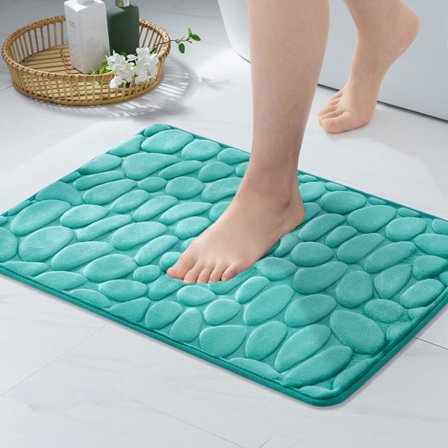 40x60CM Vandgrøn Indgangsmåtte Bademåtte i Memory Foam Hydrofil Pebble Design Superfin Fiber Skridsikker Blød til Badeværelse Badekar Køkken