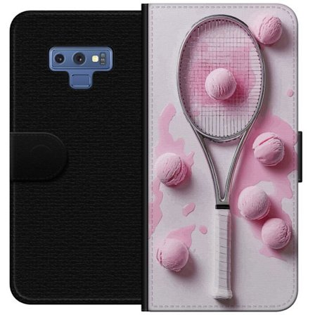 Kompatibelt Lommeboketui til Samsung Samsung Galaxy Note9 Rosa glasskuler og tennisracket i et kreativt, stille bilde med leken popfølelse og moderne