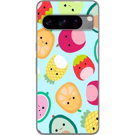 Kompatibelt Mobildeksel til Google Pixel 8 Pro Mønster av kawaii-frukter som jordbær sitron ananas og avocado på lyseblå bakgrunn