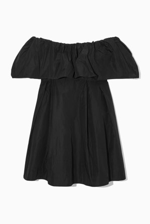 COS Frauen Voluminöses Schulterfreies Minikleid in Schwarz