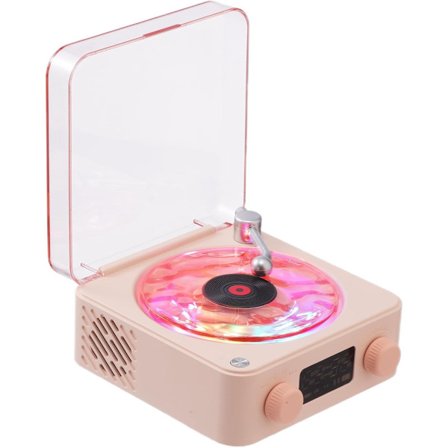Bluetooth Skivspelare med Högtalare - Portabel Vintage Vinylspelare med Havsljud, Vitt Brus, Justerbart Ljus u0026 Timer - Rosa