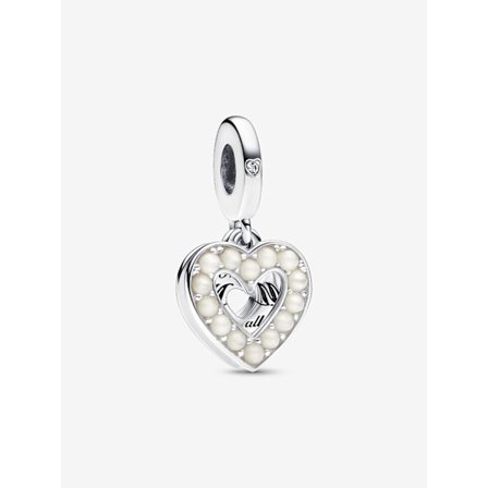 Pandora - Pärlemorskimrande Vitt Hjärta Dubbelberlock - Sterlingsilver
