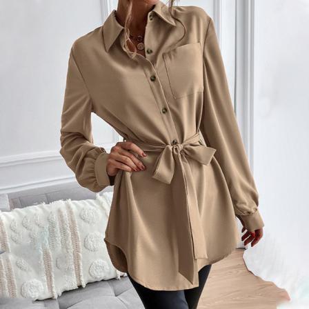 Kvinnor Lapel Neck Toppar Enfärgad Tunika Skjorta