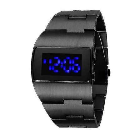 LED Digital Ur Mænd Militær Sportsur Sort Rustfrit Stål Stor Håndled Multifunktionel Elec (FMY)