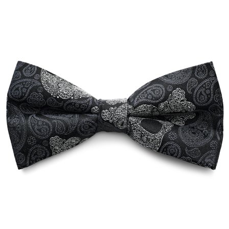 Black & Grey Skull Paisley Pattern Silk Pre-Tied Bow tie for Men - Pre-tied bow ties