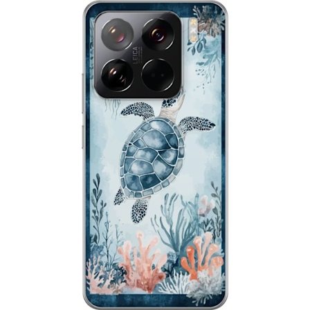Kompatibel Mobilcover til Xiaomi 15 Pro Akvarel-maleri af en havskildpadde blandt koraller og maneter i et fredeligt blåt undervandsverden