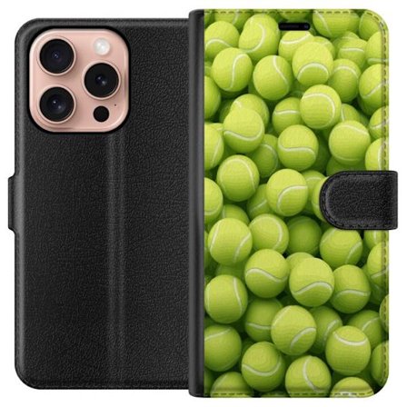 Kompatibel Tegnebogsetui til Apple Apple iPhone 16 Pro Mønster af grønne tennisbolde i høj detalje, sporty motiv med gentagende tekstur og stærke