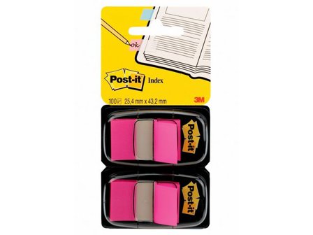 POST-IT Indexflikar, medium, 25,4 x 43,2 mm, klarrosa, 2 x 50 dubbelförpackning, med hållare - Lyreco - Kontorsmaterial - Indexflikar och märkflikar -