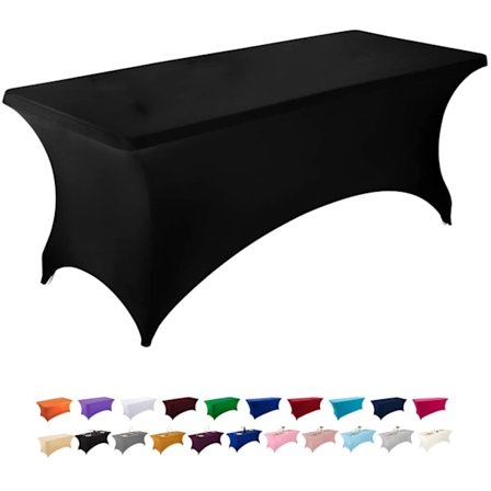 Svart 1,8 m Stretch Bordduk for Rektangulære Bord med Åpen Bakside, Spandex Rektangulære Borddekker for Utebord, Vi