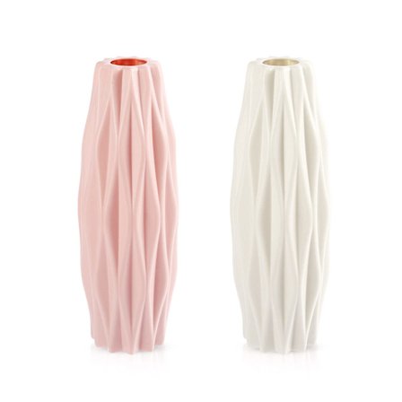 2 stk. Kreative Plastik Blomster Vase, Hjem Kreative Vase, Desktop Ornament Plastik Vase til Køkken Stue Soveværelse Kontor (Pink og Hvid)