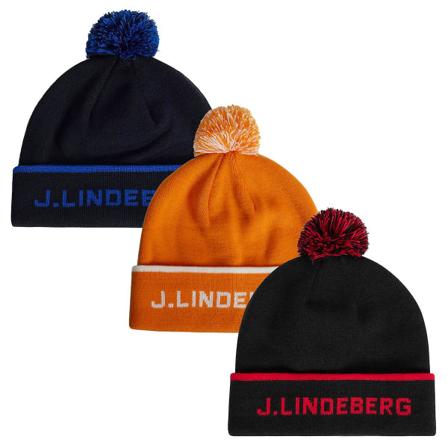 Herrrandig stickad mössa med pompom i kontrastfärg