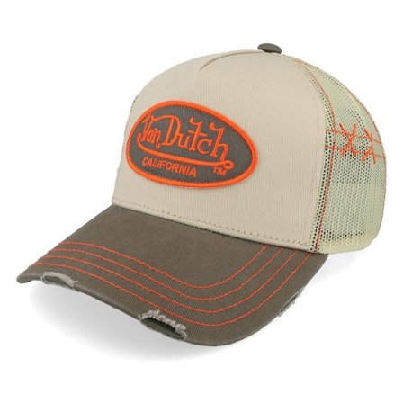 Von Dutch - Beige trucker Caps - Oval Patch Distressed Beige/Brown A-Frame Trucker @ Hatstore