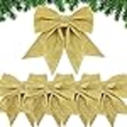 /#/5 stk. Guld Glitter Sløjfer til Juletræ Dekoration/#/