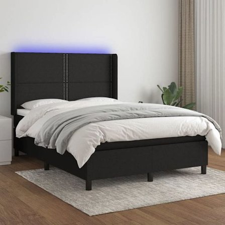 Maison Exclusive - Sengebund med lameller madras LED Sort 140x190 cm Stof