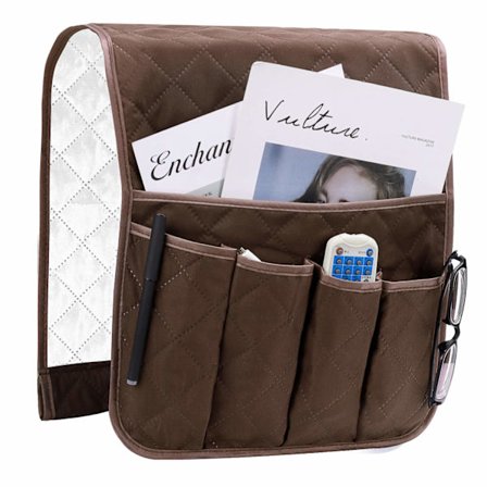 Armlænsorganisator Pladsbesparende til Sofa eller Lænestol Seng Opbevaringspose TV Fjernbetjeningsholder til Mobiltelefon, Bog, Magasiner, Pen, Brun 