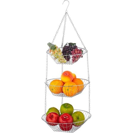 Opbevaringskurv hængekurv 3-lags hængende frugtkurv loftshylde