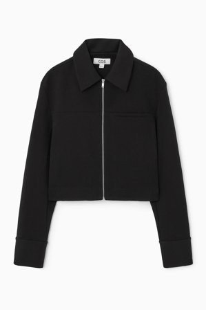 COS Women's Cropped Twill Zip Up Jacket in Black