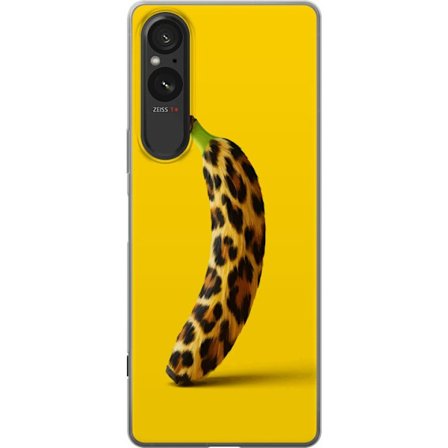 Kompatibelt Mobildeksel til Sony Sony Xperia 5 V Banan med leopardmønster mot gult bakgrunn i en kreativ og leken design