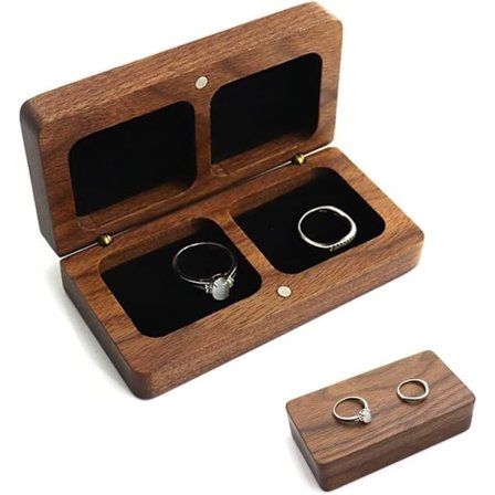 1 st Trä Ring Box, Valnöt Trä Ring Box, Smyckeskrin, Bröllop