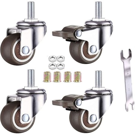 4-pack Små Möbelhjul 25mm Mjuka Tpe-Gummihjul M6 X 15mm Gänga (2st Med Broms) (25mm)-FA6-
