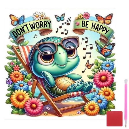 Diamond Art Kits til voksne, 5D DIY Skildpadde Diamantmaleri Kits til begyndere, Diamond Dots Kits Gem Arts til boligindretning (Bare rolig, vær glad)